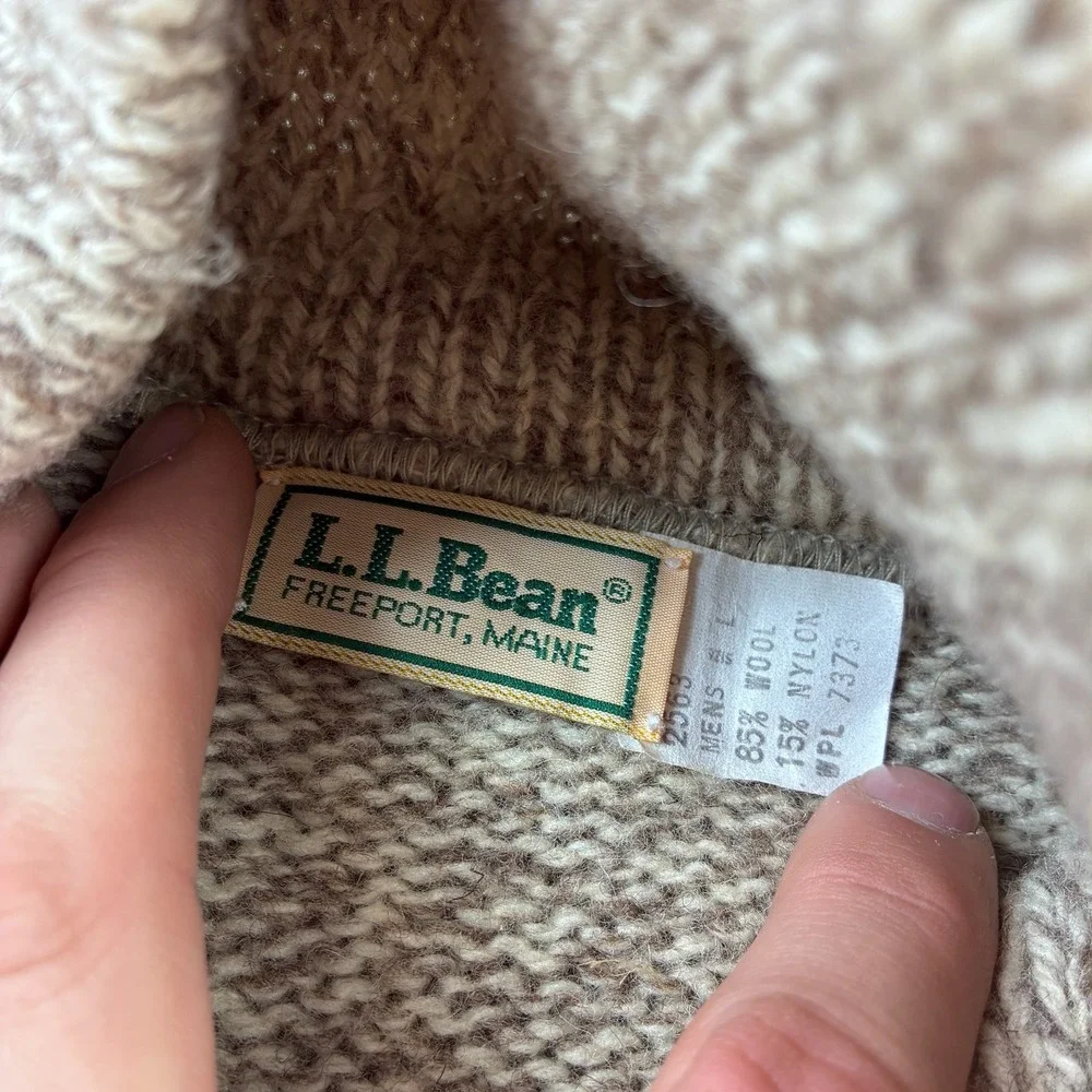 Vintage L.L. Bean Sweater Mens Large Tan Shawl Neck Wool Blend Pullover Knit